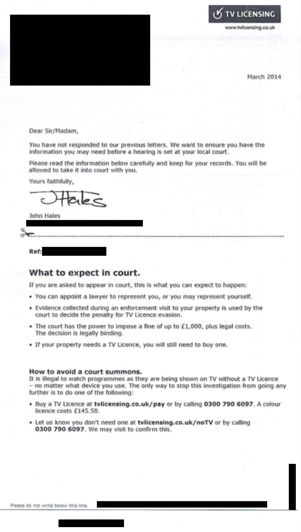Letters from BBC Television Licensing/2014